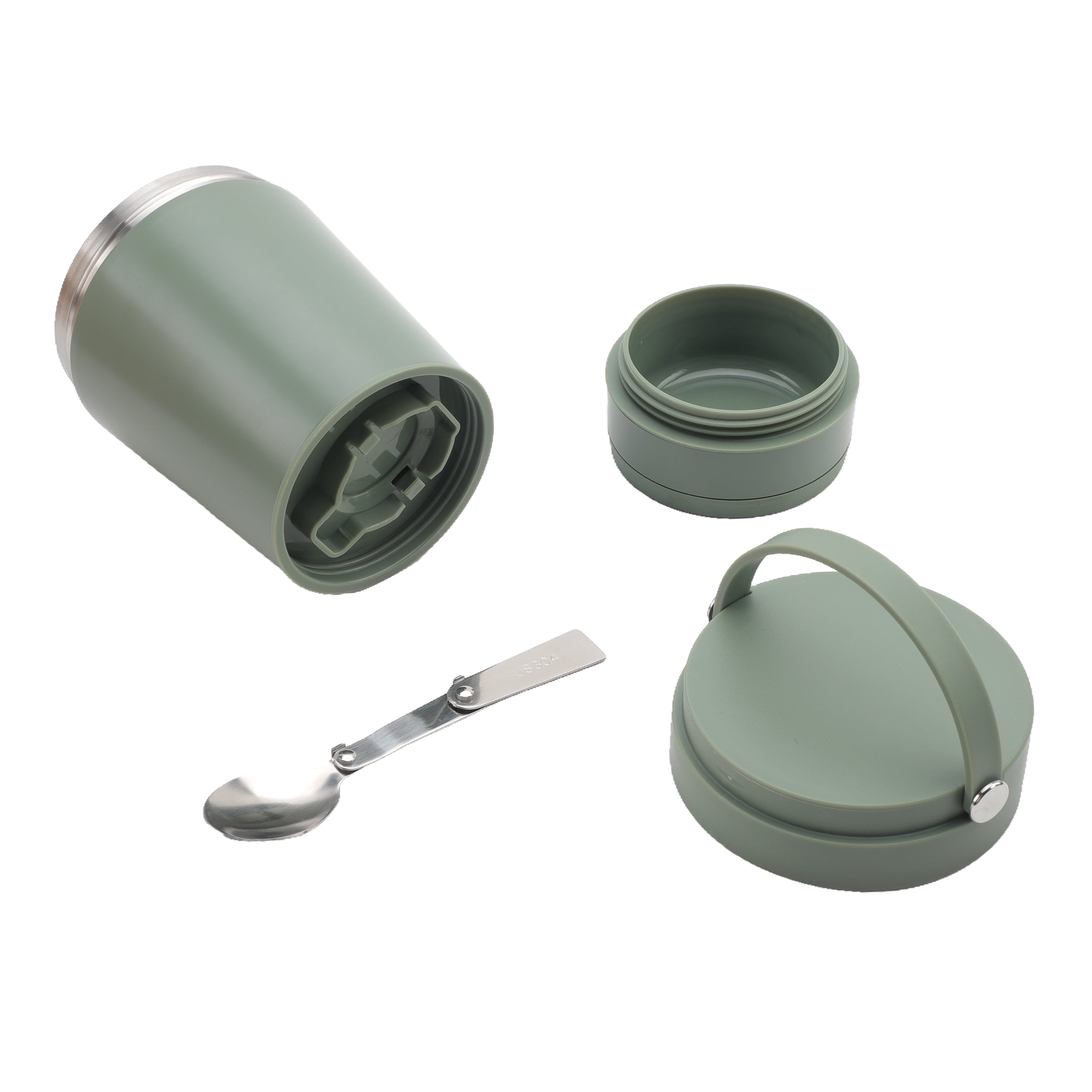 Cook with Color Insulated Ice Cream or Soup Container with Toppings Compartment and Spoon, Sage