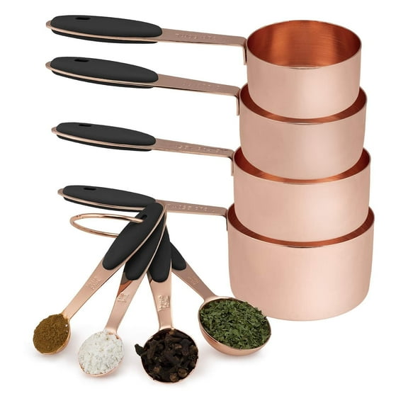 Cook with Color Measuring Cups and Measuring Spoons, 8 Piece Stainless Steel Set