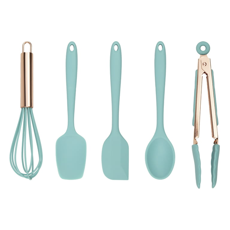 Cook with Color Mini Silicone Kitchen Utensils Set, Whisk, Tongs, Spatula,  Spoonula, Turner 