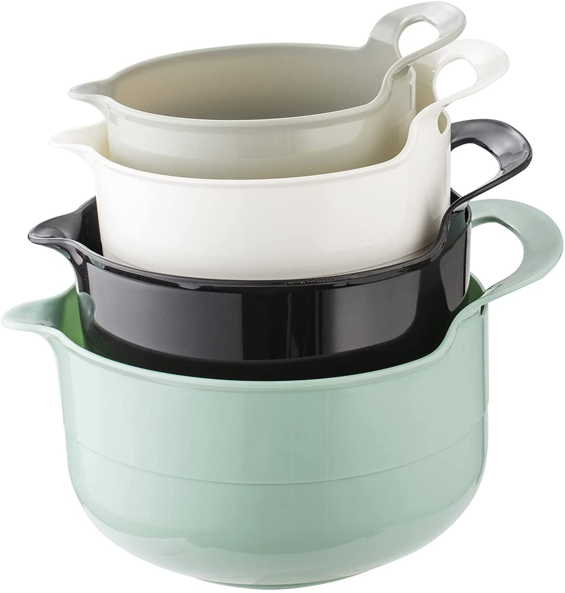 Cook with Color 4 Piece Nesting Plastic Mixing Bowl Set with Pour Spouts and Handles, Mint, Green