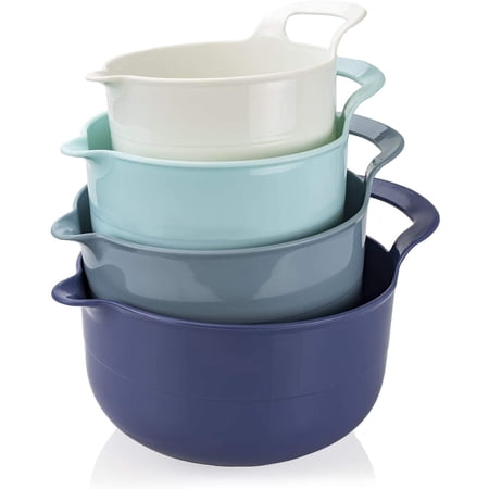 Cook with Color Mixing Bowls - 4 Piece Nesting Plastic Mixing Bowl Set with Pour Spouts and Handles