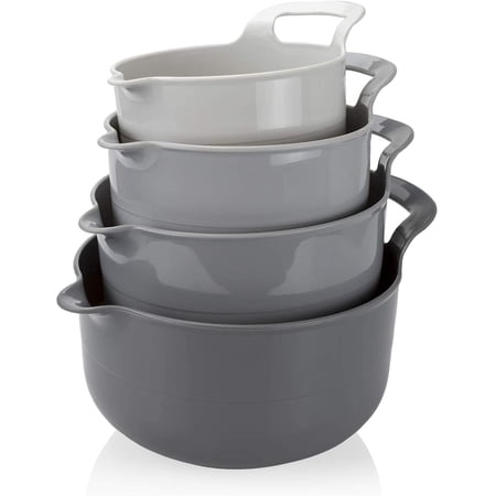 Cook with Color Mixing Bowls - 4 Piece Nesting Plastic Mixing Bowl Set with Pour Spouts and Handles