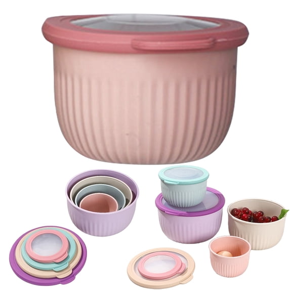 Mixing Bowls, Nesting Plastic Prep Bowls with Airtight Lids, Small, Medium and Large Sizes for Storage and Meal Prep, Pink Set