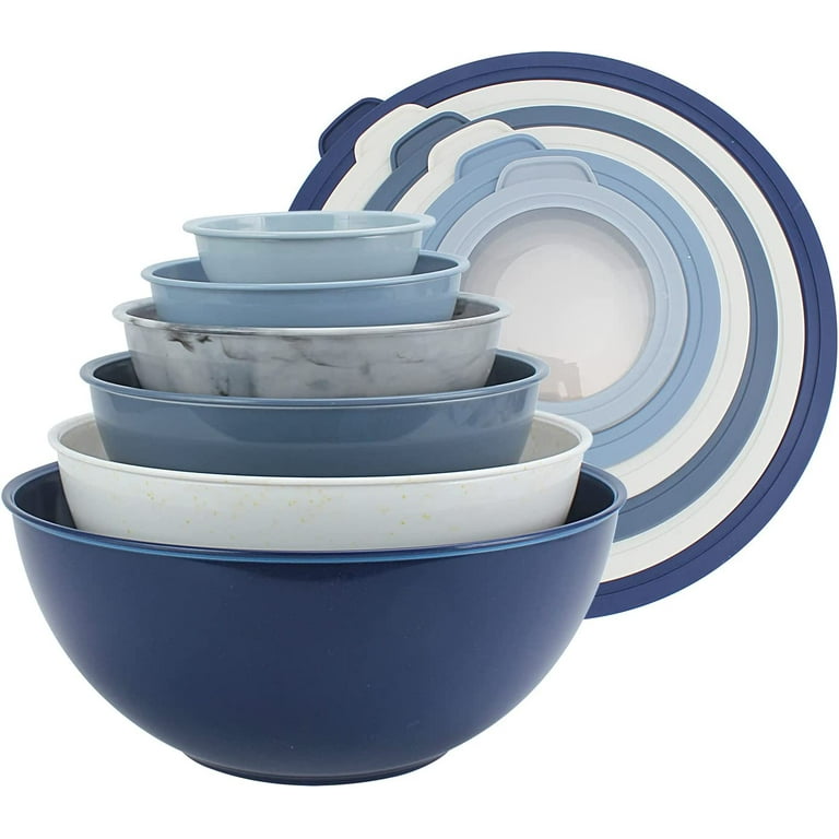 Cook with Color Mixing Bowls with TPR Lids - 12 Piece Plastic Nesting Bowls Set Includes 6 Prep Bowls and 6 Lids