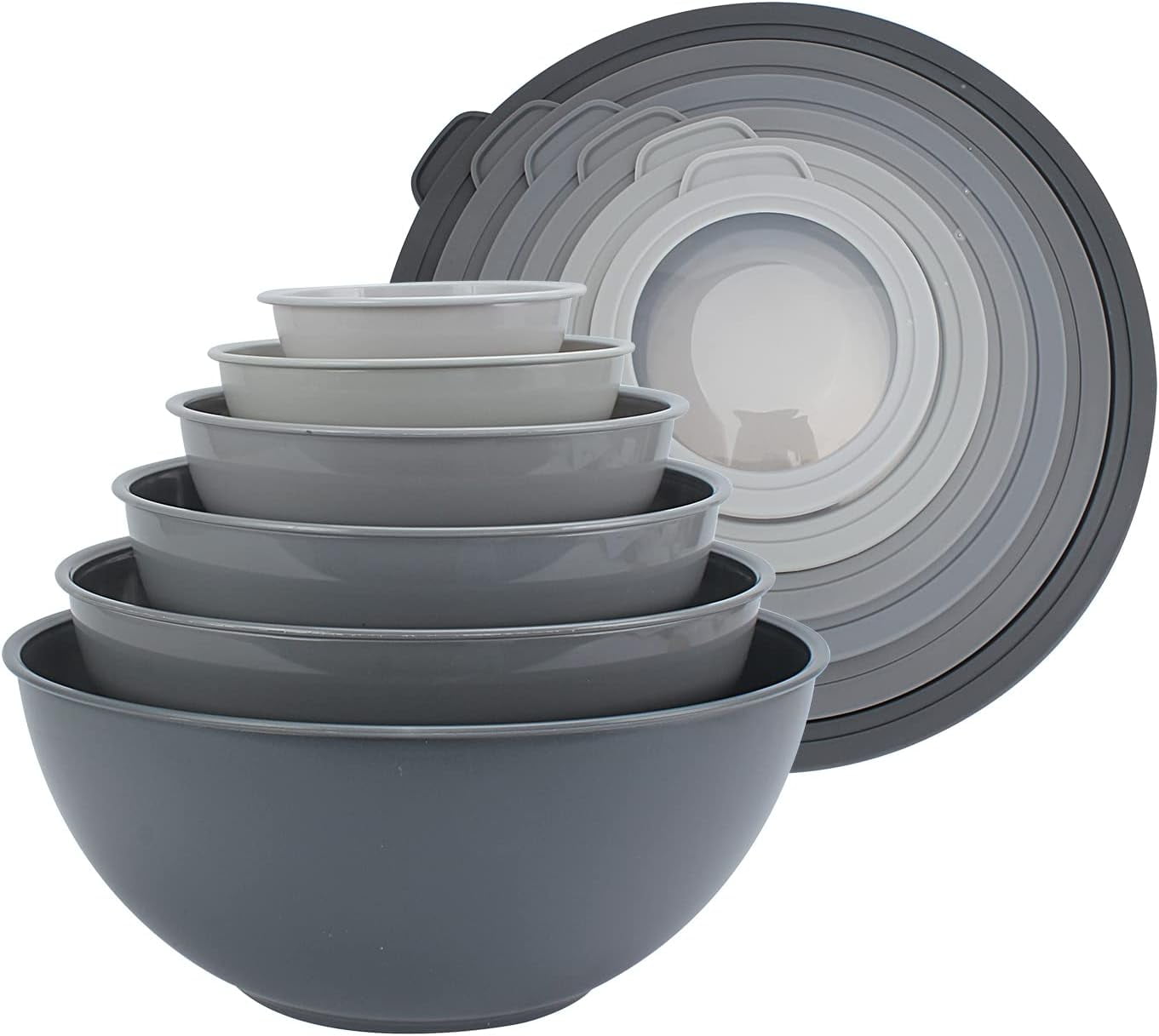 Gray 12-Piece Plastic Mixing Bowls with Lids Set