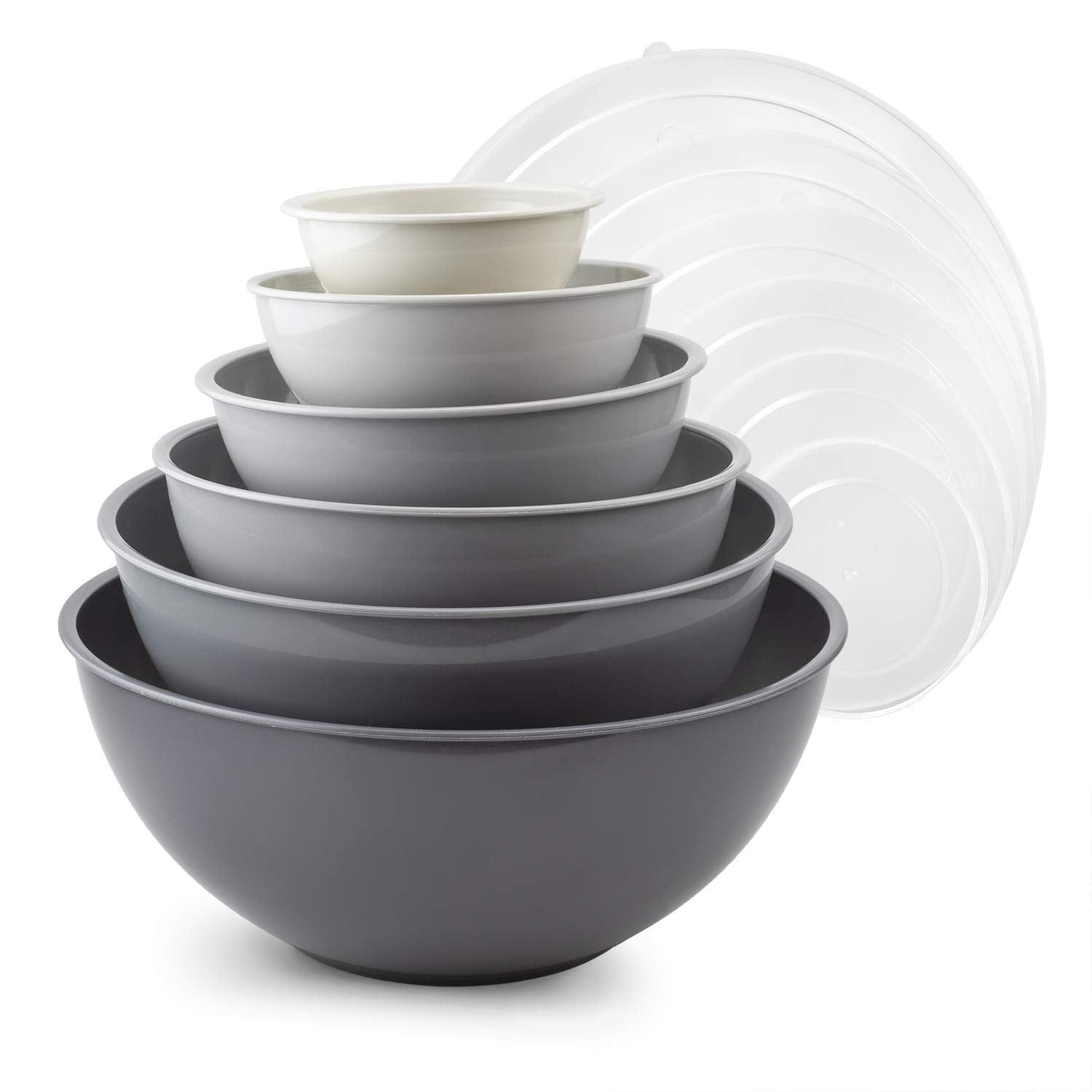 Plastic Mixing Bowls with Lids Set 12pc Grey