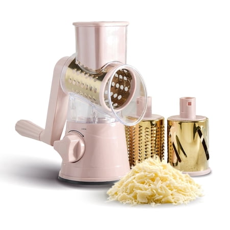 COOK WITH COLOR Cheese Grater, Rotary Cheese Grater with 3 Stainless Steel Blades, Gold Pink