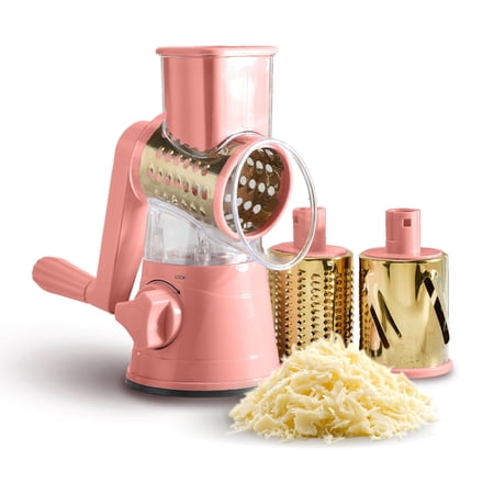 COOK WITH COLOR Rotary Cheese Grater with 3 Interchangeable Drum Blades, Gold Pink
