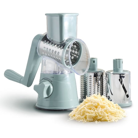 COOK WITH COLOR Cheese Grater, Rotary Cheese Grater with 3 Stainless Steel Blades, Teal
