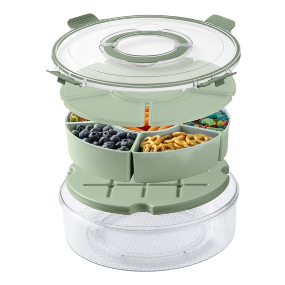 Cook with Color Rotating Snack Box with Ice Block and Carry Handle, Portable Compartments for Lunches and Commutes, Sage