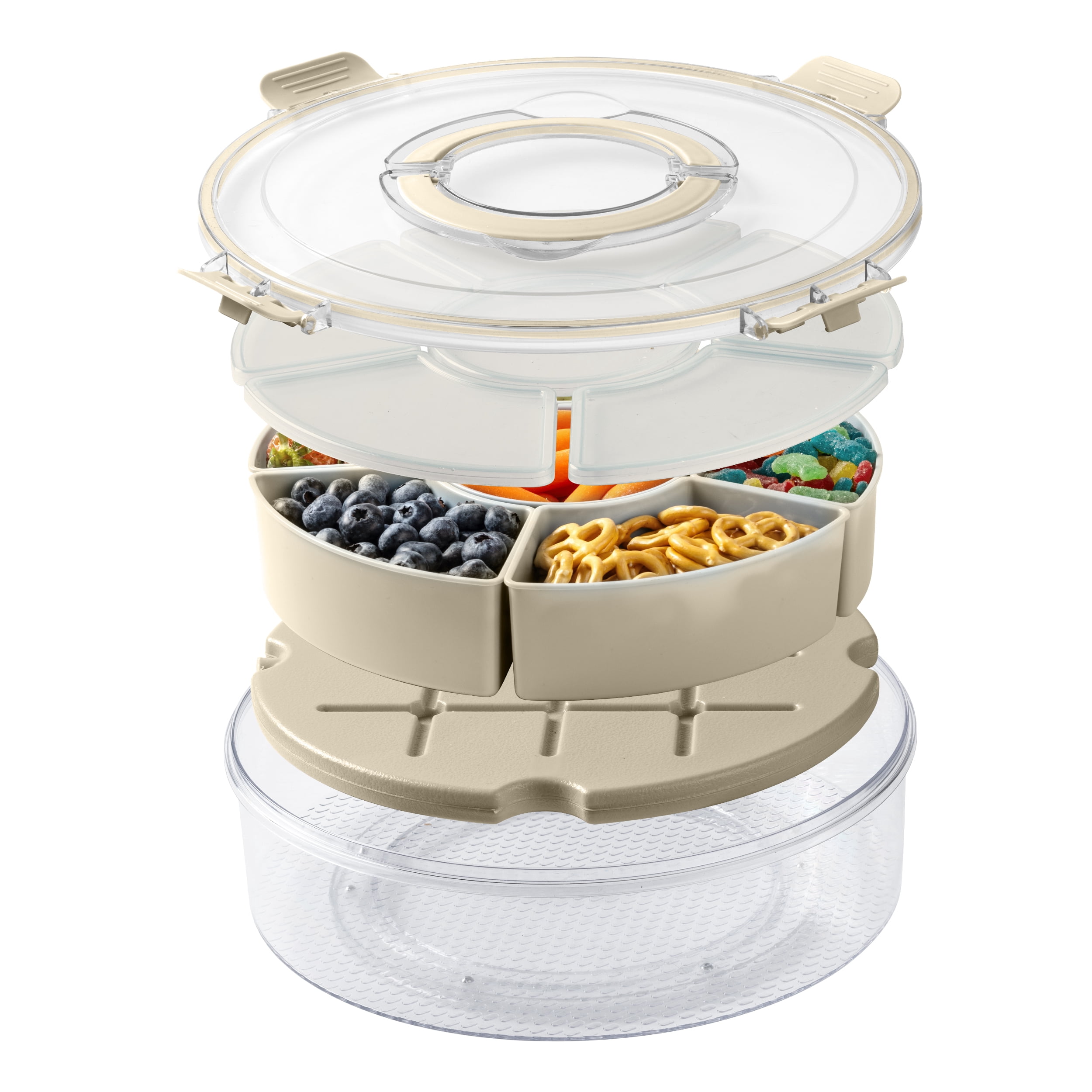 Cook with Color Rotating Snack Box with Ice Block and Carry Handle, Portable Compartments for Lunches and Commutes, Taupe