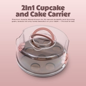 Cook with Color 12-Cupcake Reversible Dark Walnut Round Cake Carrier with Clear Lid