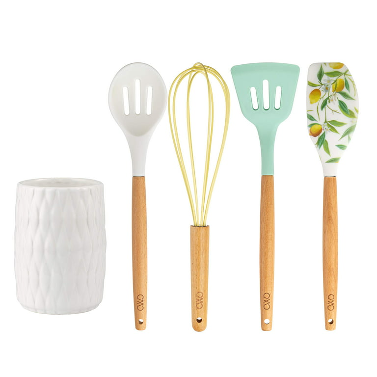 Cook with Color Silicone Cooking Utensils Set, 4 Piece Kitchen Utensils  with Wooden Handles 