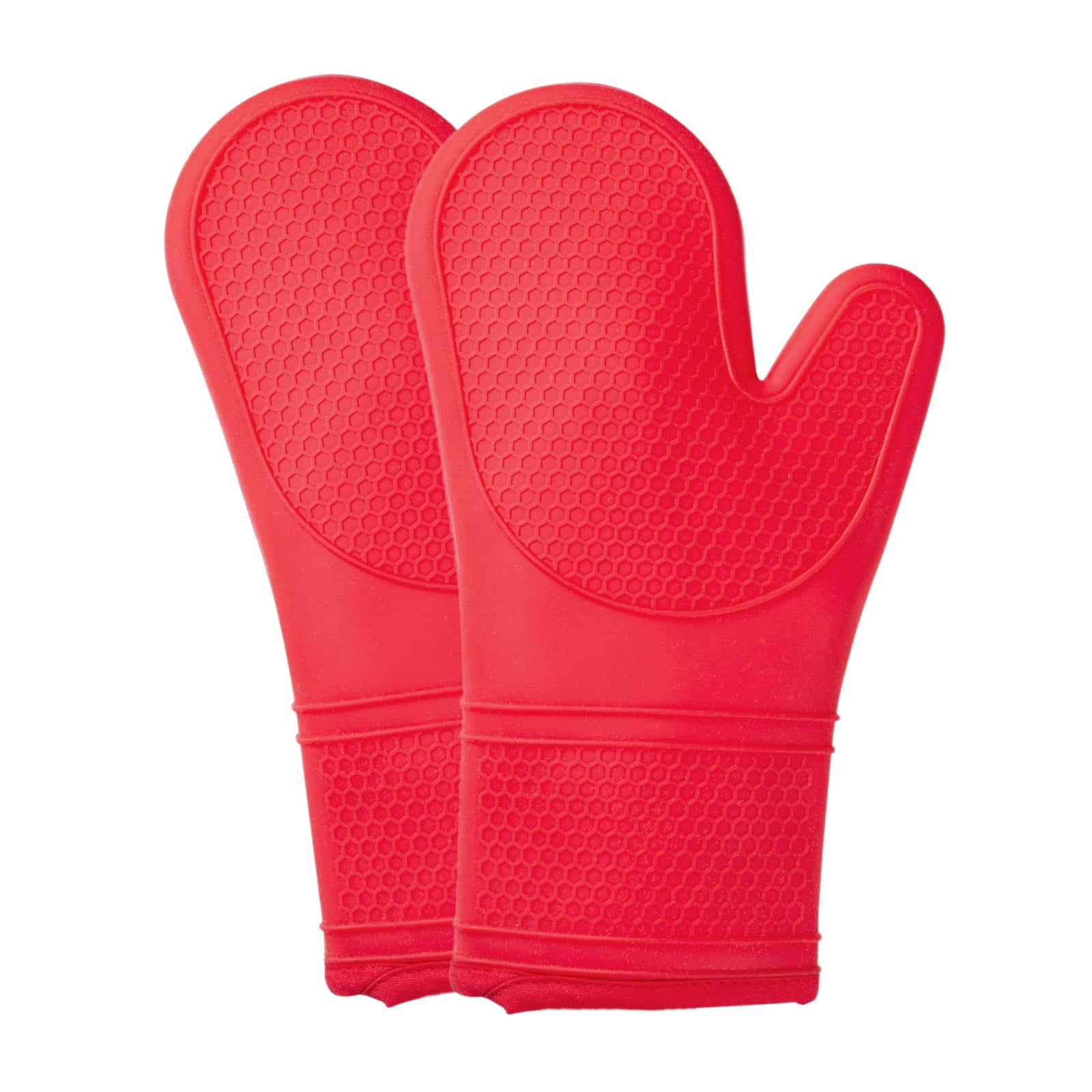 KLEX 1 Pair Extra Long Silicone and Cotton Oven Mitt for Oven Cooking,  Baking and Grilling, Up to 600 Degrees Heat Resistance, Poly Fleece Quilted  Lining, Red, 15 inches