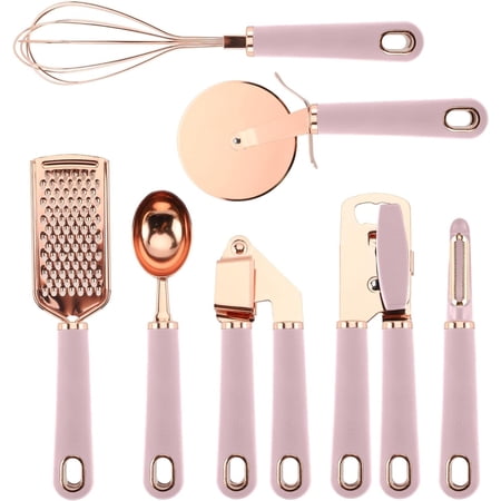 COOK WITH COLOR Kitchen Utensils Set, 7-Piece Stainless Steel Utensils with Soft Touch Handles, Copper Pink