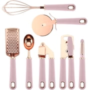 COOK WITH COLOR Kitchen Utensils Set, 7-Piece Stainless Steel Utensils with Soft Touch Handles, Copper Pink