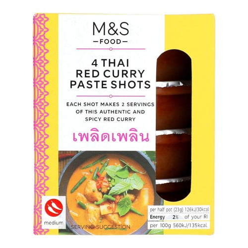 Cook with M&S Thai Red Curry Paste Shots 4 x 45g, British Import (Pack of 2)