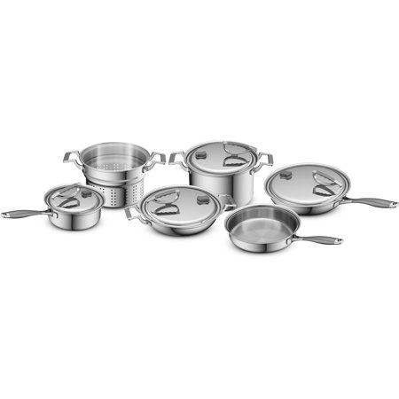 CookCraft Original 10-Piece Tri-Ply Stainless Steel Cookware Set featuring Silicone Handles and Convenient Lid with Patented Rim Latch