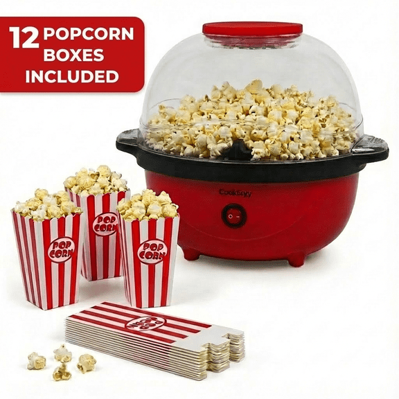 CookEryy Electric Popcorn Maker – Pops Up to 12–14 Cups in Just a Few Minutes, Includes 12 Gift Popcorn Boxes for Movie Nights