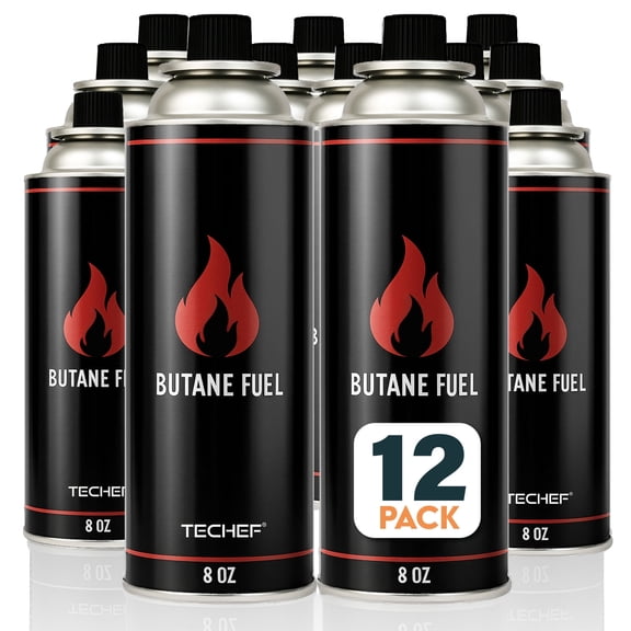 TECHEF 12 Pack x 8oz Butane Fuel Canisters Cylinders for Portable Gas Stove Camping Stoves, Gas Burners, UL Listed - DUAL Safety System (12 Pack)