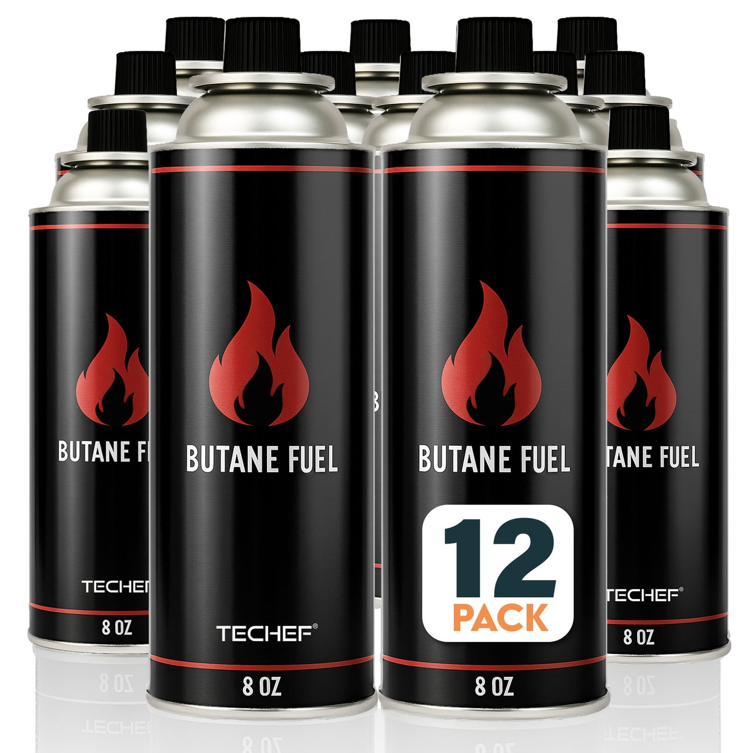 TECHEF 12 Pack x 8oz Butane Fuel Canisters Cylinders for Portable Gas Stove Camping Stoves, Gas Burners, UL Listed - DUAL Safety System (12 Pack)