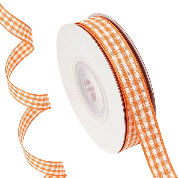 CookMate 10 Yards Orange Plaid Ribbon,1cm Wide Gingham Polyester Craft Ribbon for Gift Wrapping Birthday Wedding Party Decor