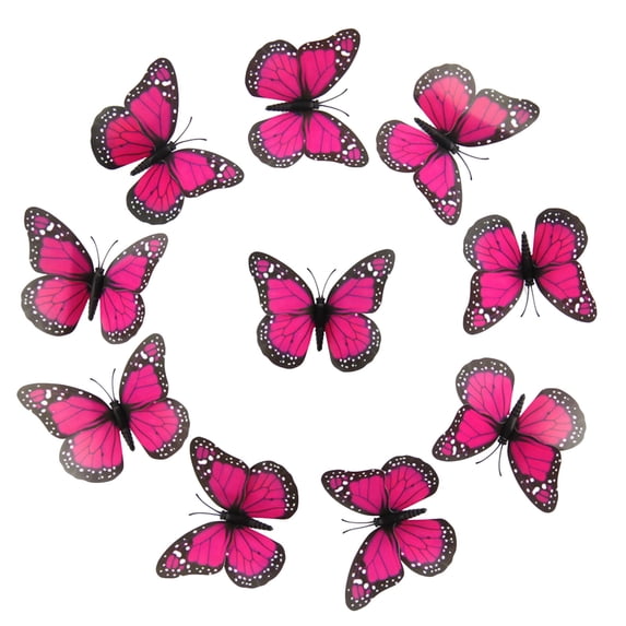CookMate 3D Butterfly Wall Stickers,10Pcs 12cm Monarch Butterflies,Colorful Removable Decals for Bedroom Nursery Living Room Party Holiday Crafts Decor (Hot Pink)