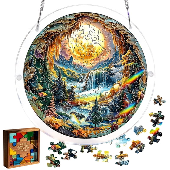 CookMate Acrylic Suncatcher Puzzle (Style D),7.4in Stained Glass Window Hanging,Rainbow Waterfall DIY Craft Kit for Mom Birthday and Home Garden Decor.