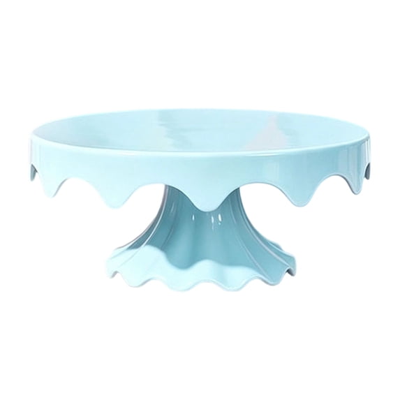 CookMate Blue Cake Stand,Pedestal Display Rack with Ruffled Edge,Sturdy ABS Dessert Serving Tray for Kitchen Counter Parties and Home Organization,23x11.5 cm