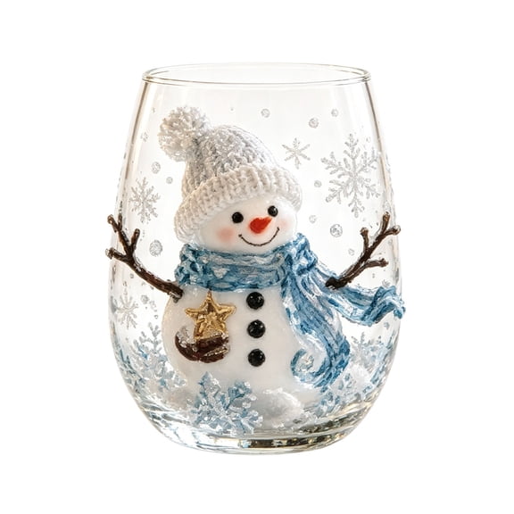 CookMate Festive Christmas Pattern Stemless Glass Tumbler 14oz Decorative Holiday Drinking Cup For Kitchen Tabletop Winter Gathering (4.72x3.15x1.97 Inch Holiday-themed Shades)