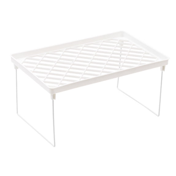 CookMate Folding Storage Rack,Large 14.9x9.45in Stackable Counter Shelf Organizer,Plastic Kitchen Cupboard and Bathroom Cabinet Spacer,White