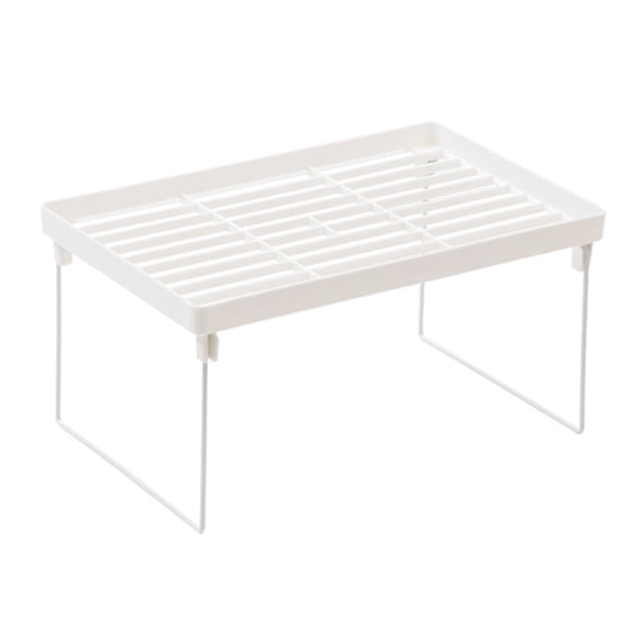 CookMate Folding Storage Rack,Medium 12.6x7.87in Stackable Counter Shelf Organizer,Plastic Kitchen Cupboard and Bathroom Cabinet Spacer,White