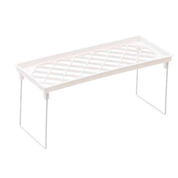 CookMate Folding Storage Rack,Small 13.7x5.5in Stackable Counter Shelf Organizer,Plastic Kitchen Cupboard and Bathroom Cabinet Spacer,White