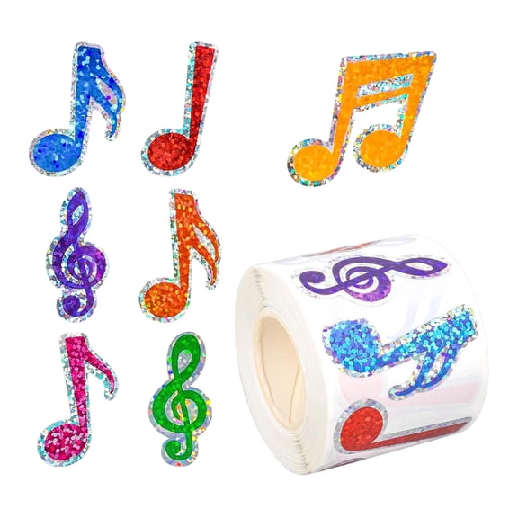 CookMate Music Note Sticker Roll,Colorful Holographic Self-Adhesive Decals,Waterproof Sparkly Stickers for Scrapbook Envelope Laptop Water Bottle Home Decor