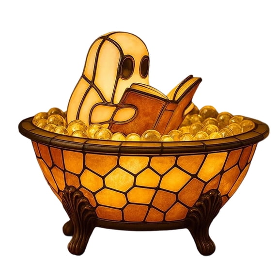 CookMate Spooky-Cute Ghost Bathtub Resin Night Light Battery Lit Tabletop Figurine For Mantel Shelf Halloween Seasonal Indoor Home Decoration