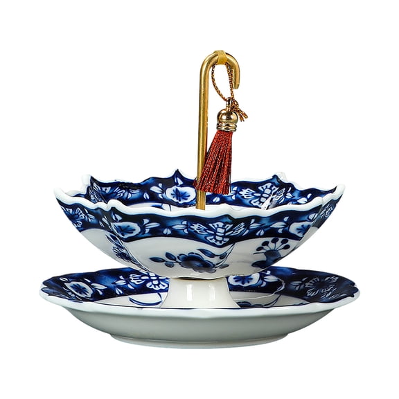 CookMate Umbrella-Shaped Ceramic Tea Infuser Classic Blue White Tabletop Decor Tea Strainer 4.57x4.06in