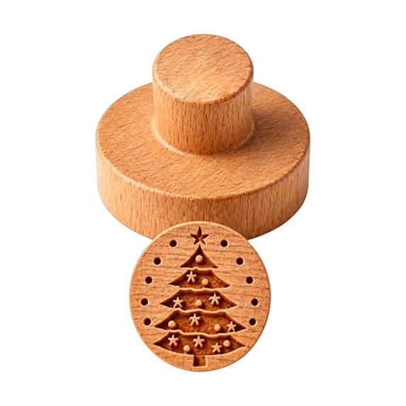 CookMate Wooden Cookie Stamp Embossing Mold With Handle Carved Pattern For Christmas Holiday Home Baking Dough Pie Crust Decoration