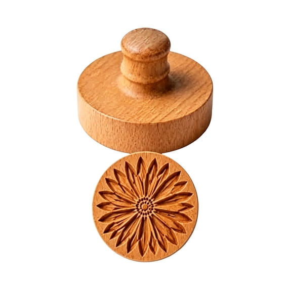 CookMate Wooden Cookie Stamp Embossing Mold With Handle Carved Pattern For Christmas Holiday Home Baking Dough Pie Crust Decoration