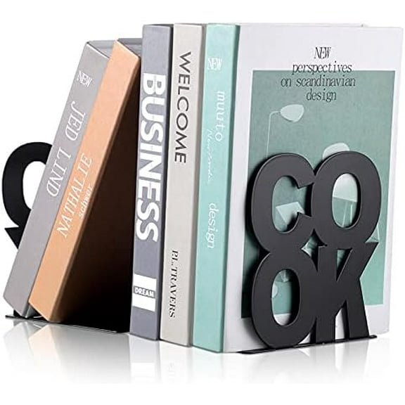 Cookbook Bookends Kitchen Decorative Metal Supports for Book- Desk Kitchen Book Shelf Holder for Shelves Distinctive Appearance Design Book Ends Metal Supports(Black)