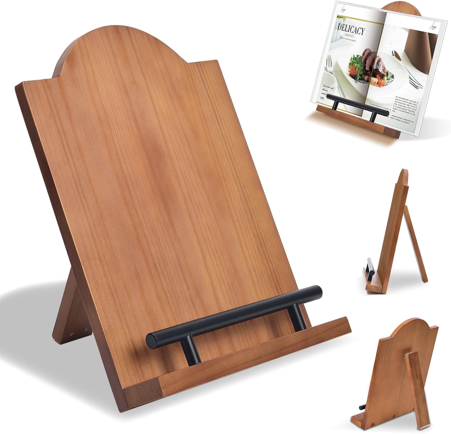 Cookbook Stand for Kitchen Counter, Adjustable Wooden Cookbook Holder ...