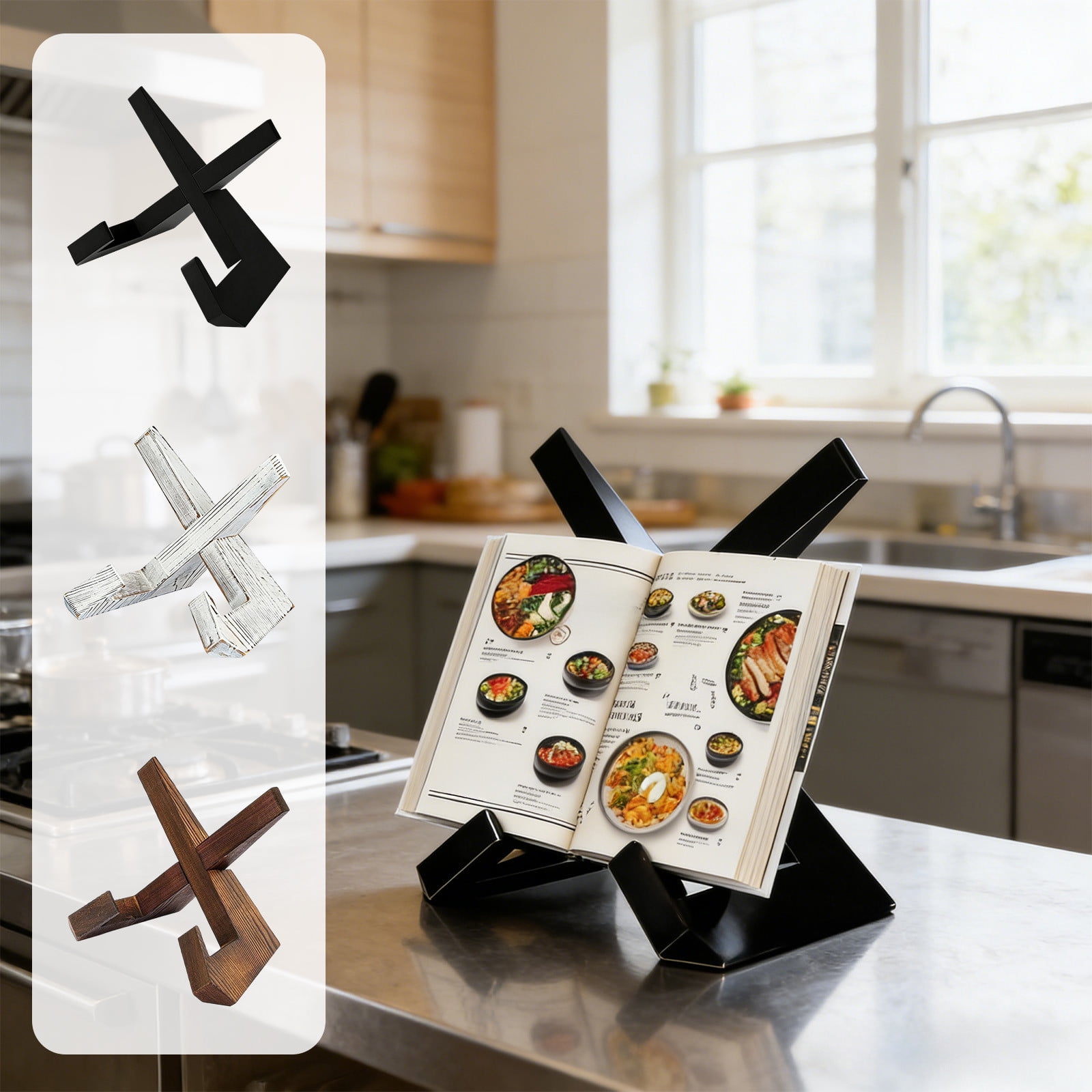 Cookbook Stand, Rustic Wooden Display Stand, Multi-functional Recipe ...