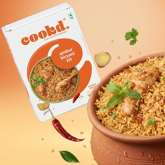 Cookd Ambur Biryani Kit 505g Preservative Free | Authentic Nawabi Style One-Pot Biryani with Seeraga Samba Rice, Biryani Paste & Seasoning Oil | Zero Added Colours & Flavours | Serves 3 in 20 Minutes