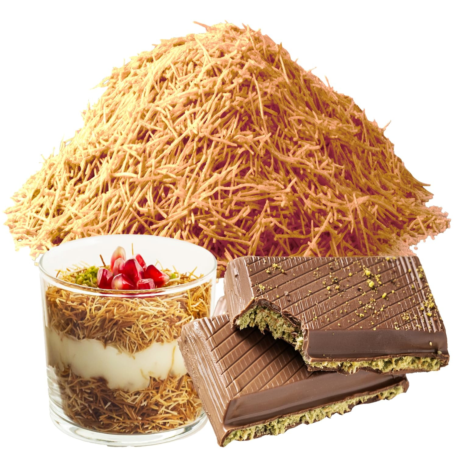 Cooked \u0026 Chopped Kataifi for Dubai Chocolate, Ready-to-Use Shredded Topping for Desserts, Crushed Kataifi, Vacuum-Sealed Kadayif Pastry for Freshness, (7oz)