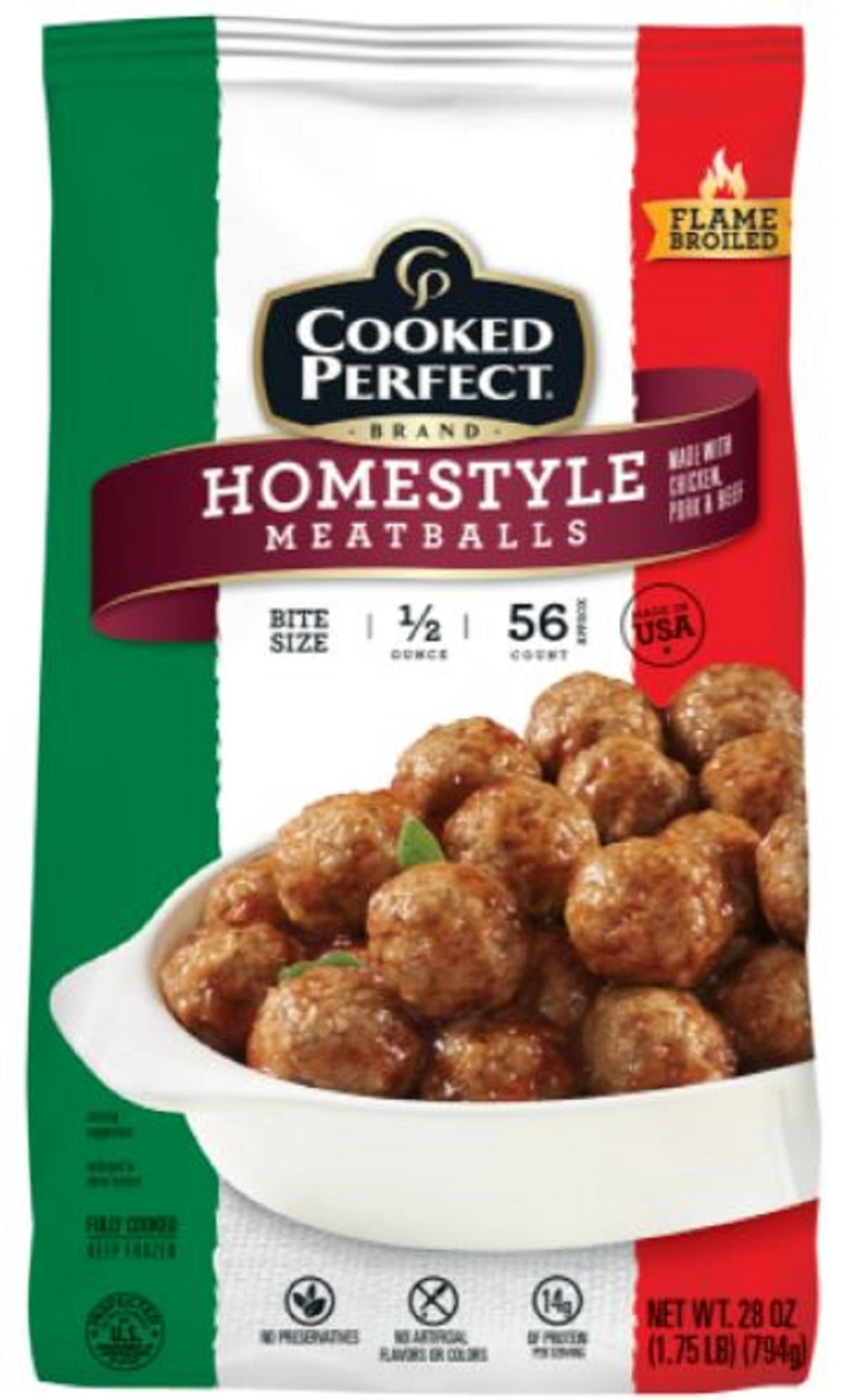 Cooked Perfect Frozen Homestyle Meatballs, 28 Ounces, 56 Appetizer