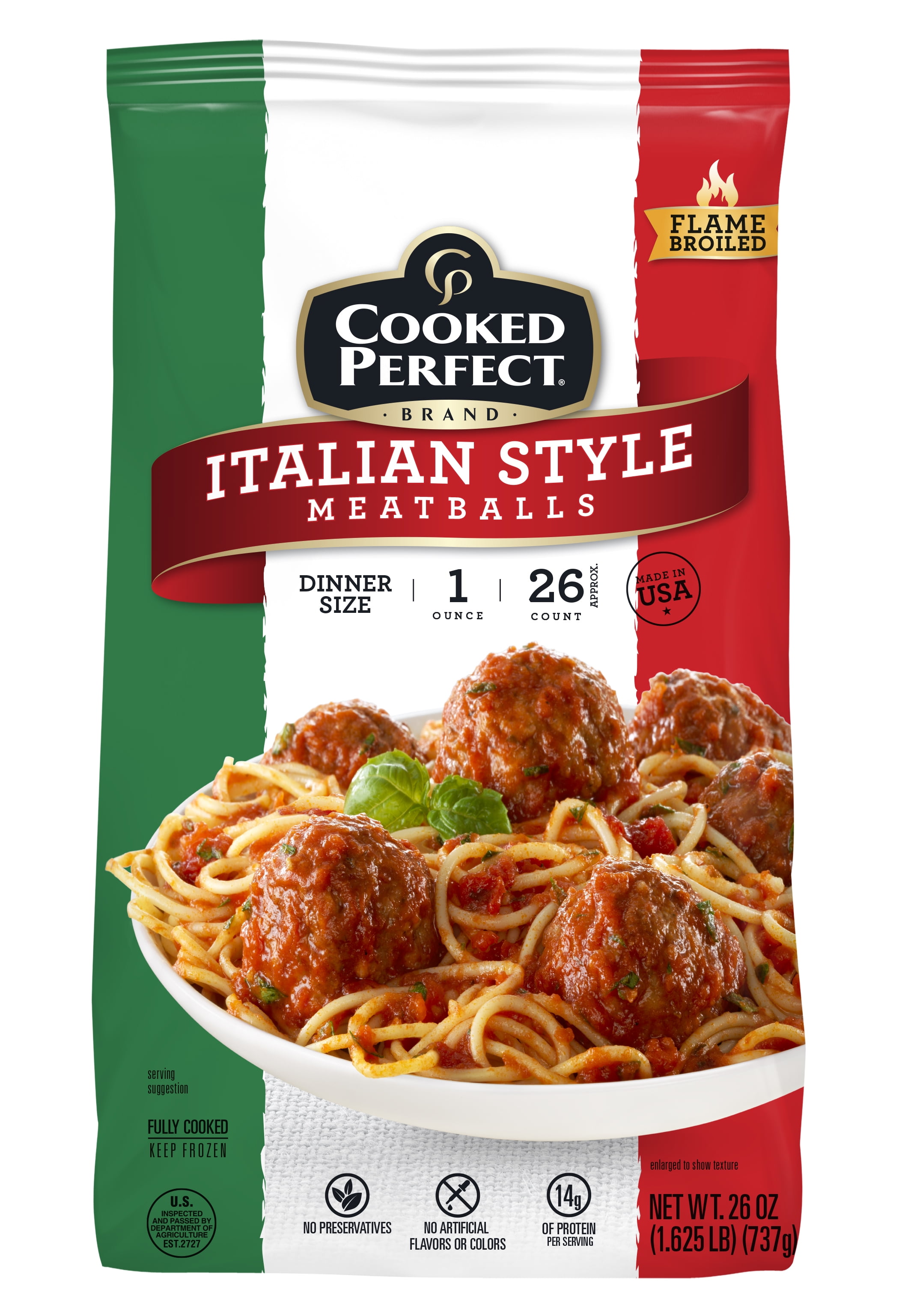 Cooked Perfect Italian Meatballs, 26 Ounces, 26 Count 1oz Meatballs