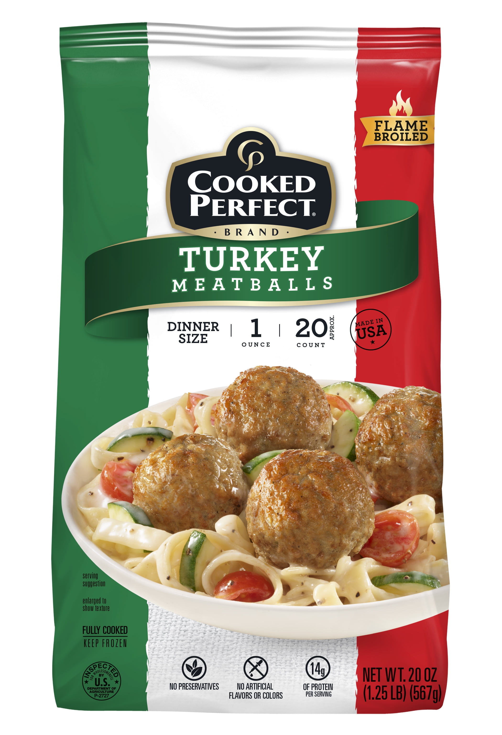 Cooked Perfect Turkey Meatballs, 20 Ounces, 20 Count (Frozen)
