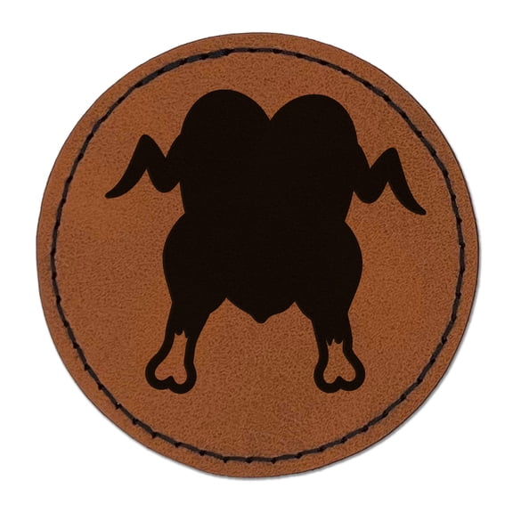 Cooked Thanksgiving Turkey Dinner 2.5" Faux Leather Round Engraved Iron-On Patch - Brown
