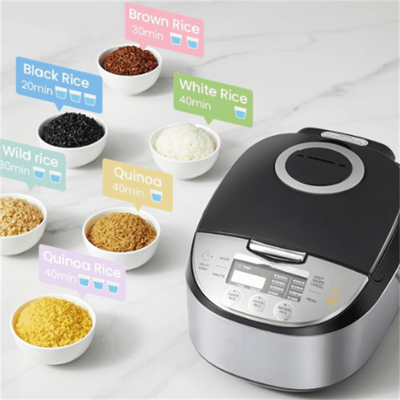 Cooker 12 Cups Cooked/6 Cups Uncooked, Portable Non-Stick Rice Maker, Japanese Rice Cooker with Fuzzy Logic Technology, 24-Hour Timer Delay, 11 Presets, Steamer, Fast Cooker, Grain Cooker, Black