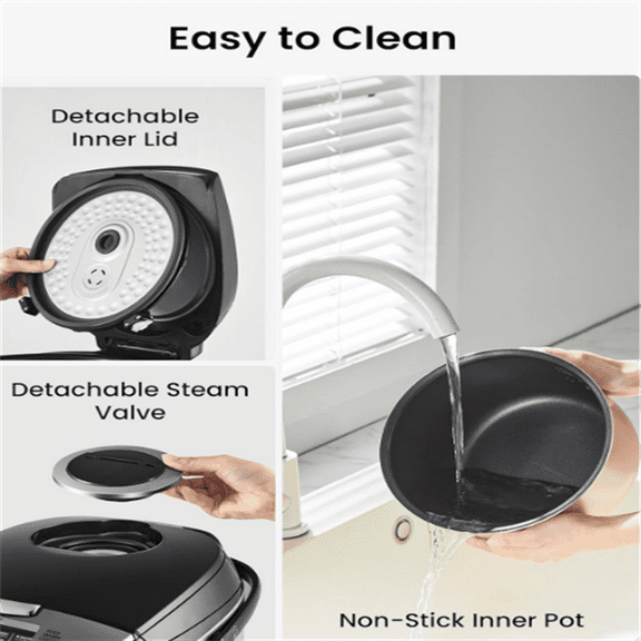 Cooker 12 Cups Cooked/6 Cups Uncooked, Portable Non-Stick Rice Maker, Japanese Rice Cooker with Fuzzy Logic Technology, 24-Hour Timer Delay, 11 Presets, Steamer, Fast Cooker, Grain Cooker, Black
