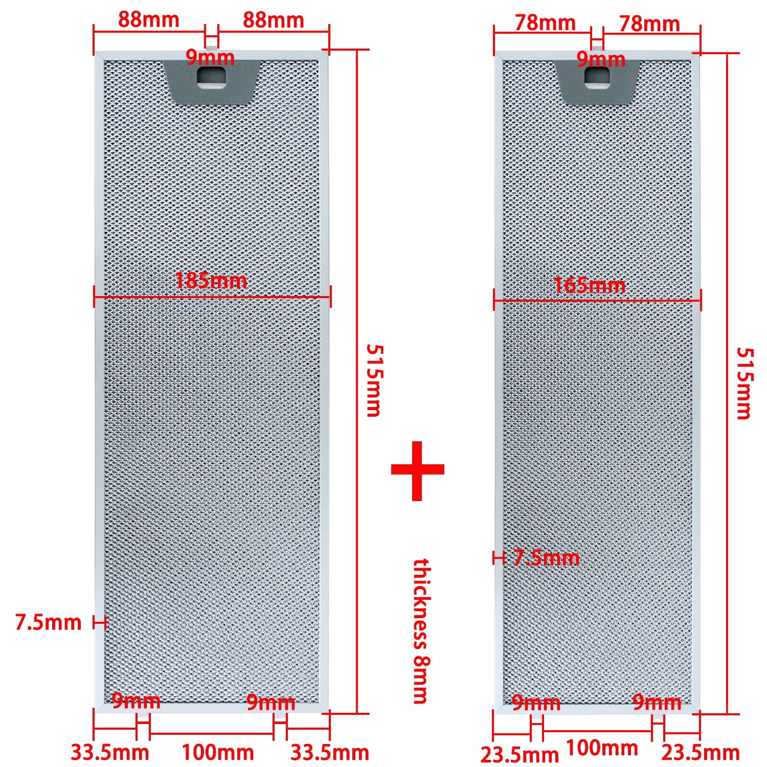 Cooker Hood Filter Set 515x165+ 515x185 mm Kitchen Extractor Range Hood Grease Filter Aluminium